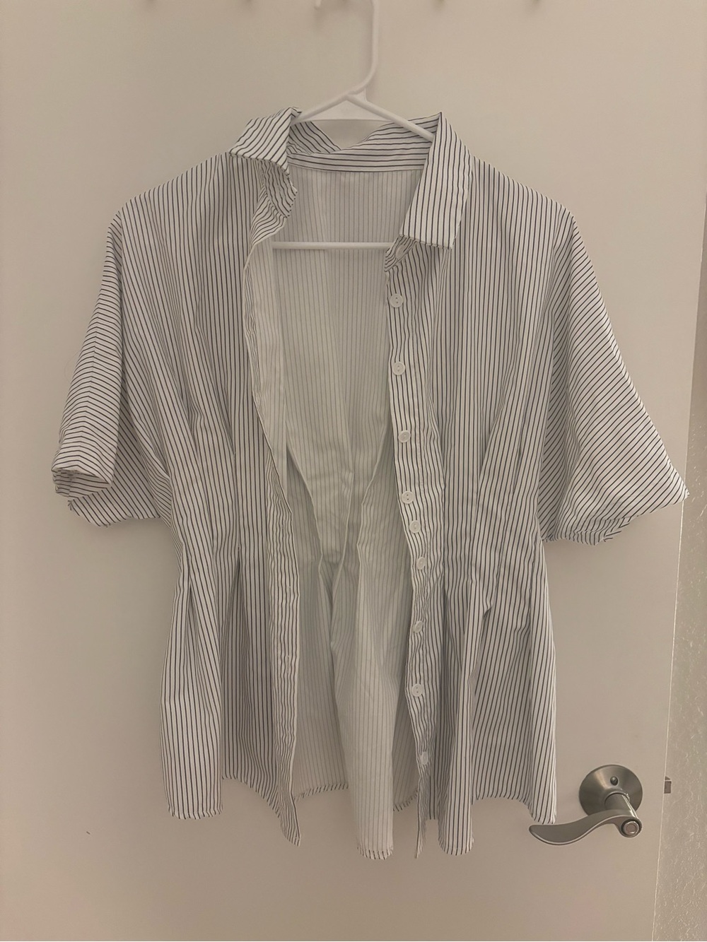 White Shirt with Navy Pinstripes - Classic Button-Down